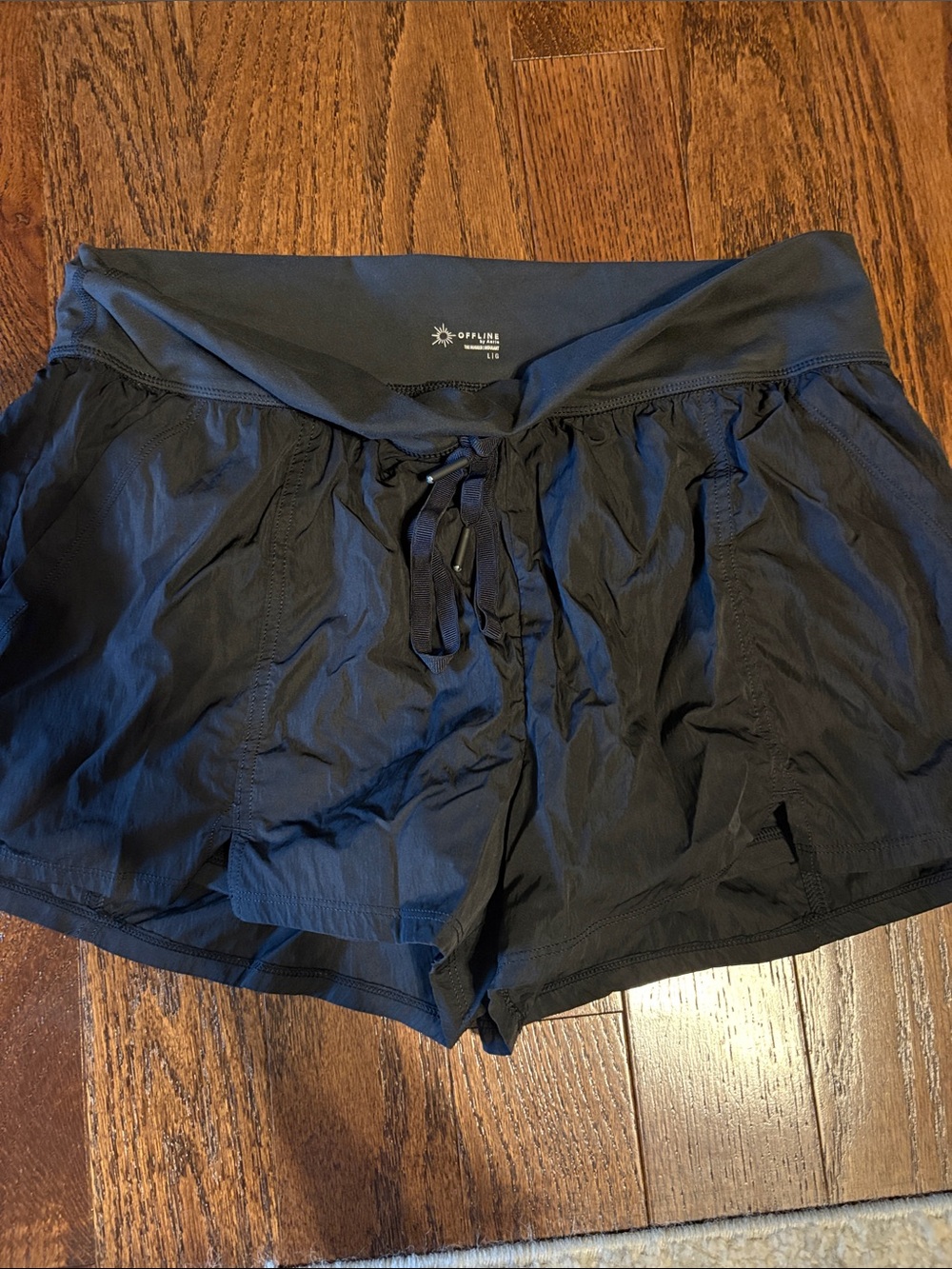Aerie offline Black Women's Athletic Shorts with Wide Waistband, built in biker
